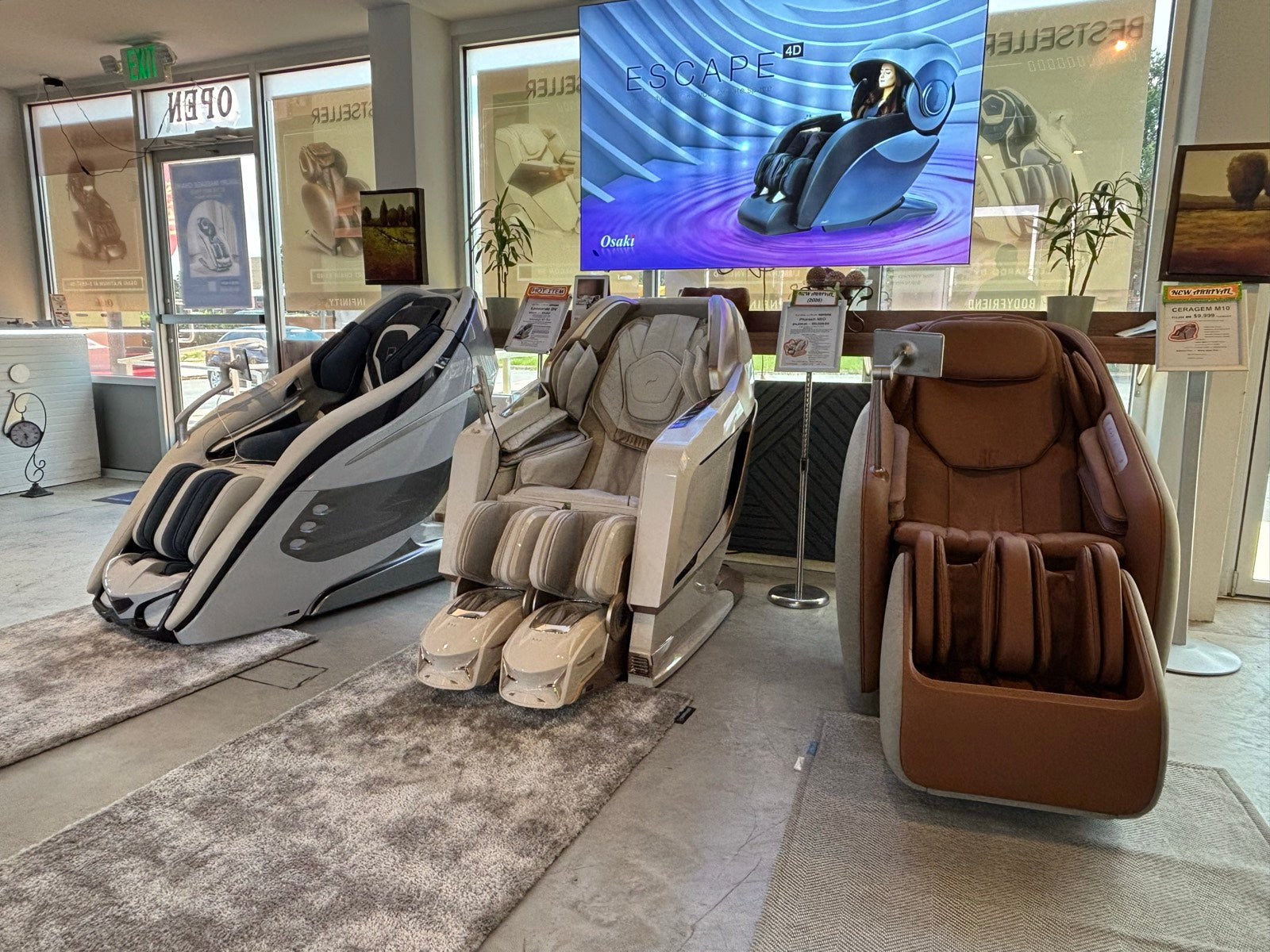 Three flagship chairs by the showroom windows